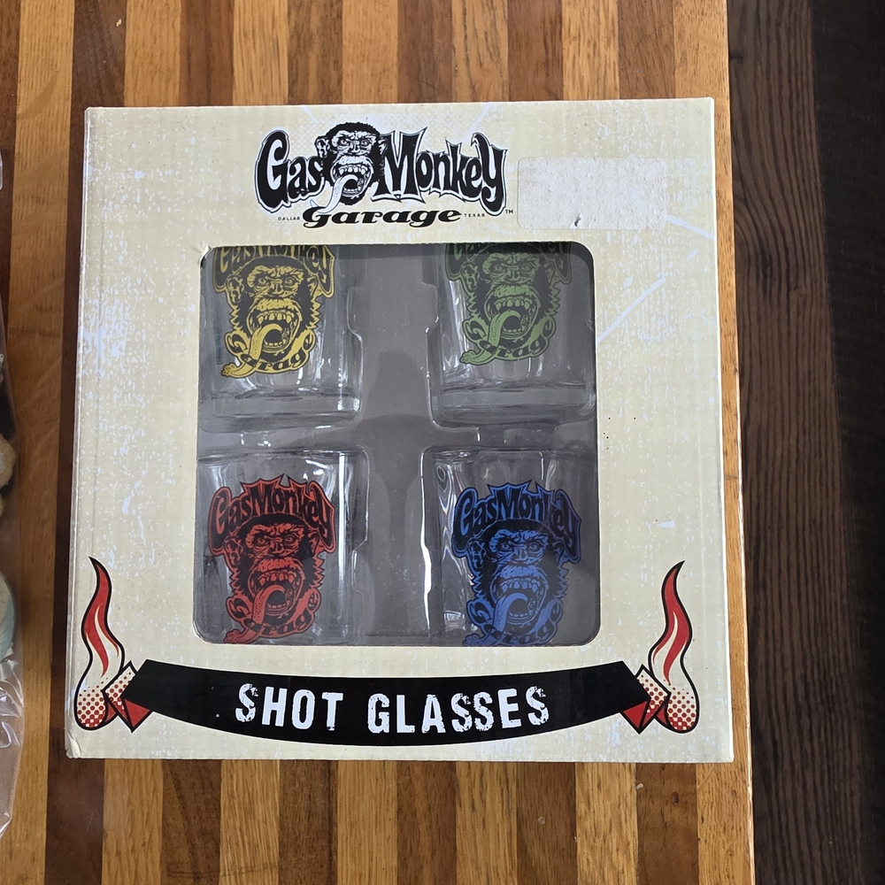 Gas Monkey Garage Shot Glass Set. NIB. Multicolor